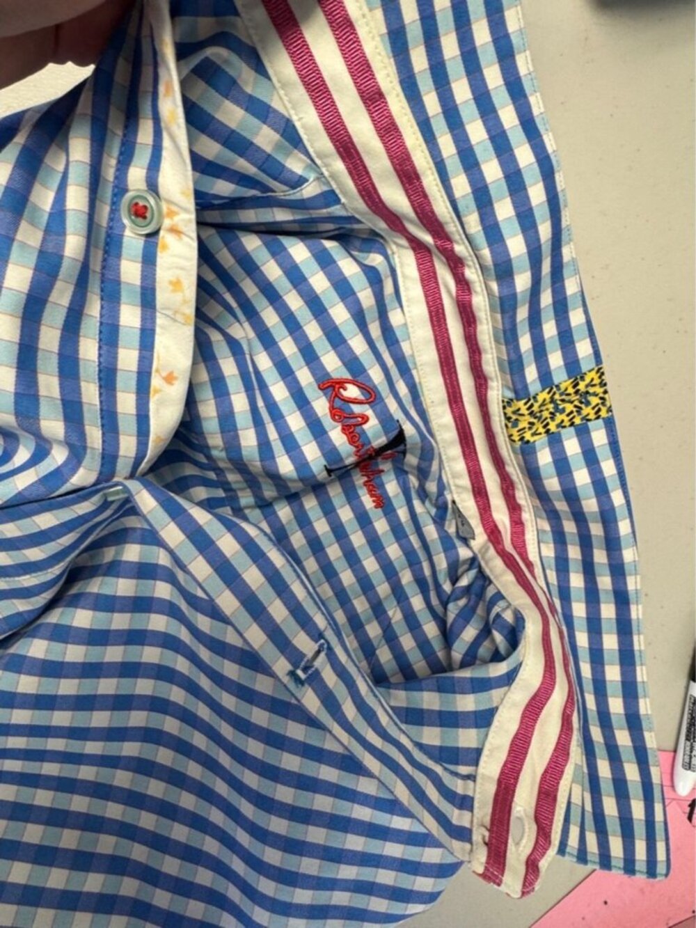 Robert Graham Men's Blue and White Gingham Button-Up Shirt Size S Flip Cuff - Picture 13 of 16